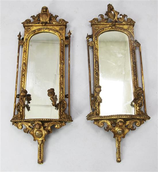 A pair of Victorian gilt gesso girandoles, W.1ft 1in. H.3ft 1in.